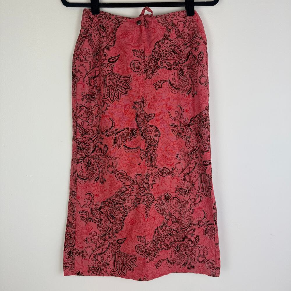 Villager Petite Liz Clairborne Womens Paisley Print Slit Pink/Black Skirt Small